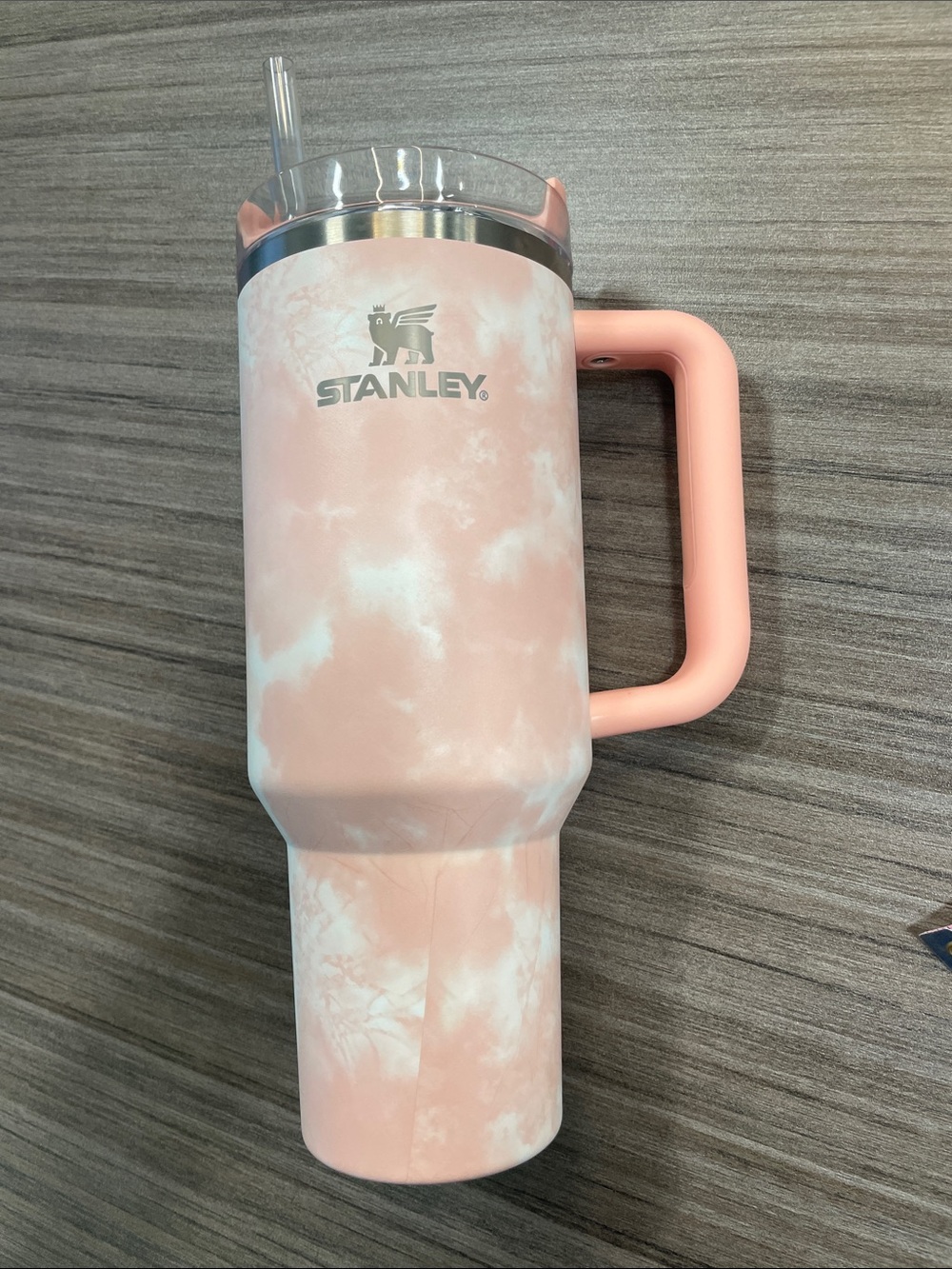 40 ounce Stanley travel mug cup in peach marble tie-dye